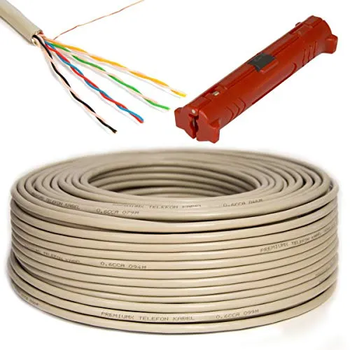 Premium X 50m Telefonkabel 4x2x0,6mm - Witterungsbeständiges Telefonkabel für Innen- und Außenbereich, ideal für störungsfreien Empfang dank Aluabschirmung und flexibler Handhabung.