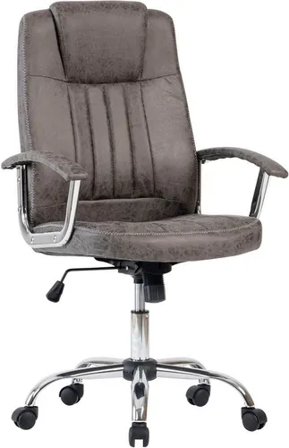 Duo Collection Chefsessel Bill - Vintage Look in Grau, bis 100kg - Stylischer Bürostuhl mit modernem Mikrofaserbezug und Rückenunterstützung für optimalen Sitzkomfort. Verchromtes Fußkreuz und stufenlose Höhenverstellung sorgen für individuelle Anpassung. Ideal für jedes Homeoffice.
