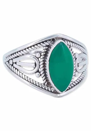 mantraroma Ring Silber Damen grünen Onyx Edelstein grün ausgefallen verspielt