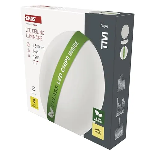 EMOS LED Deckenleuchte TIVI 8,6W - Effiziente Lichtlösung - Deckenleuchte für Innenräume, ersetzt 90W Glühlampe, mit 1300lm Helligkeit und 50.000 Stunden Lebensdauer – ideal für Flure, Küchen und Büros.