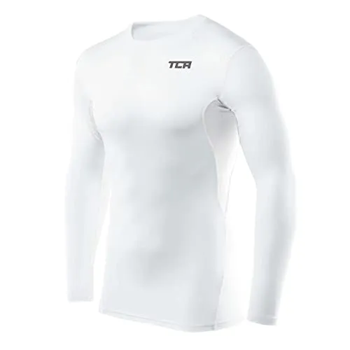 TCA Herren HyperFusion Kompressionsshirt Atmungsaktiv Langarm Funktionsshirts Schnell Trocknend Sportshirt Laufshirt - Weiss, M