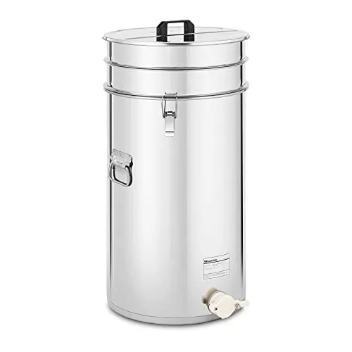 Wiesenfield WIE-HT-100 Honigeimer 100 L - Werkzeuge & Zubehör zur Bienenzucht – professioneller Honigeimer aus hochwertigem Edelstahl mit Sieb, Quetschhahn und Deckel für hygienisches Abfüllen und einfache Reinigung.