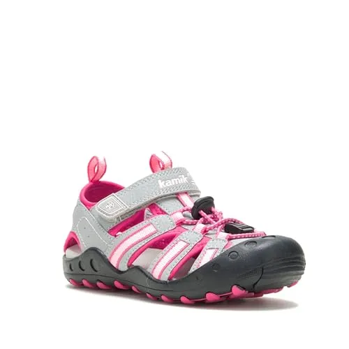 Kamik Kinder Crab Sandale, Grau (Grey Pink GPI), 38 EU - Wanderschuhe für Mädchen, wasserabweisendes Kunstleder, verstellbarer Klettverschluss und Bungee-Schnürsystem für optimalen Halt beim Spielen und Entdecken.