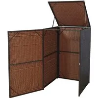 Proregal Mülltonnenverkleidung 110x65x66 cm aus Poly-Rattan, Braun - Elegante Mülltonnenbox aus pflegeleichtem Poly-Rattan, wetterfest und robust. Ideal zur stilvollen Aufbewahrung von Mülltonnen im Außenbereich. Praktischer Klappdeckel mit Wind-Sicherung für einfaches Befüllen.