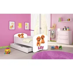 ACMA I Jugendbett Kinderbett Junior-Bett Komplett-Set mit Matratze Lattenrost Weiß 39 Welpen 180x80 + Bettkasten - Weiß