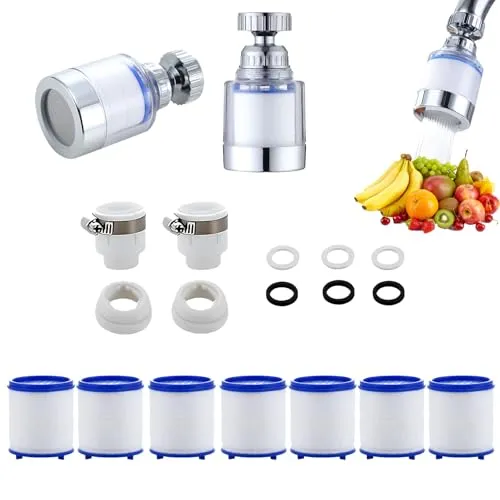Stück Wasserfilter Wasserhahn, 360° Filter Wasserhahn, Wasserhahn Filter für Trinkwasser, Water Filter Tap, Wasserfilter für Wasserhahn Mit 7 Stück PP-Baumwolle Filterelement Und Universaladapter 2