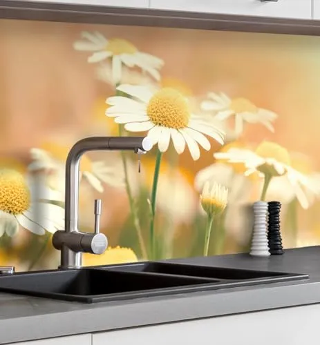 MyMaxxi Küchenrückwand Folie selbstklebend matt - einfache Montage ohne Bohren 0,4mm stark Versteift - Motiv Blume 05 60cm hoch - Spritzschutz Küche Klebefolie - Wiese Natur 400 x 60cm