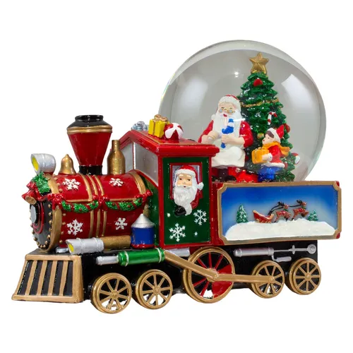 Schneekugel Spieluhr 25cm Weihnachtsmann Zug Polyresin Glas Weihnachtsdeko