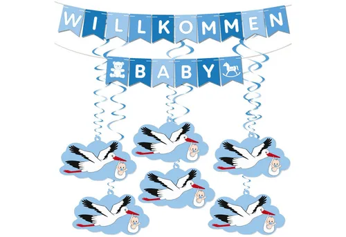 BRUBAKER Girlande Willkommen Baby Wimpelkette für Mädchen mit Storch Anhängern, Willkommensdeko Set für Zuhause, Babyparty und Babyzimmer Dekoration