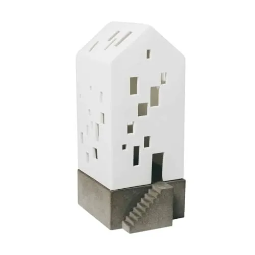 Räder Lichthaus mit Betonsockel - Kleines Apartmenthaus - Teelichthalter mit modernem Design und funktionaler Ästhetik, ideal als beeindruckendes Deko-Element für urbanen Charme in Ihrem Wohnzimmer.