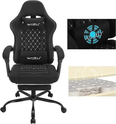 Woltu Gaming-Stuhl mit Massagefunktion - Ergonomischer Bürostuhl bis 150 kg, mit USB-Massage-Lendenkissen und atmungsaktivem Tech-Stoff für maximalen Komfort beim Gaming oder Arbeiten.