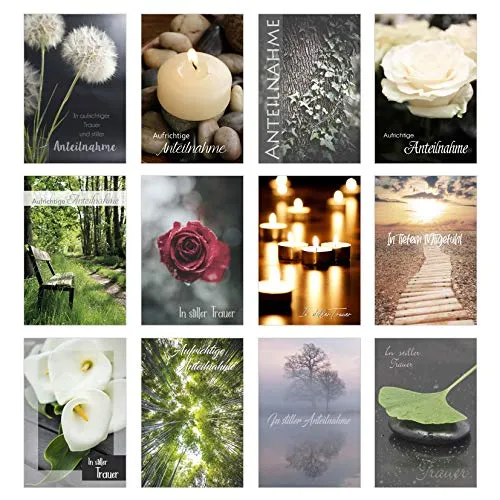Edition Seidel Set 12 einfühlsame Trauerkarten/Beileidskarten mit Umschlag. Trauerkarte Beileidskarte mit Spruch schreiben (Doppelkarten/Klappkarten mit Briefumschlag
