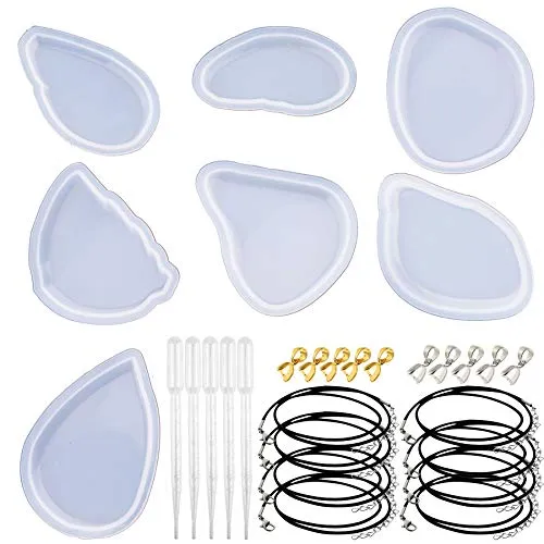 Woohome 32 Stück Schmuck Silikonform Gießform Resin Form 7 Stück Große Anhängerformen Gießform für Schmuck Handwerk DIY