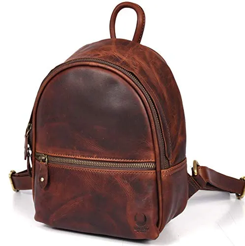 Corno d´Oro Premium Rucksack Damen Leder Klein - Eleganter City Backpack - Damen-Rucksackhandtaschen aus hochwertigem geöltem Rindsleder, handgefertigt, leicht und praktisch für den Alltag – ideal für Geldbeutel, Handy und Tablet!
