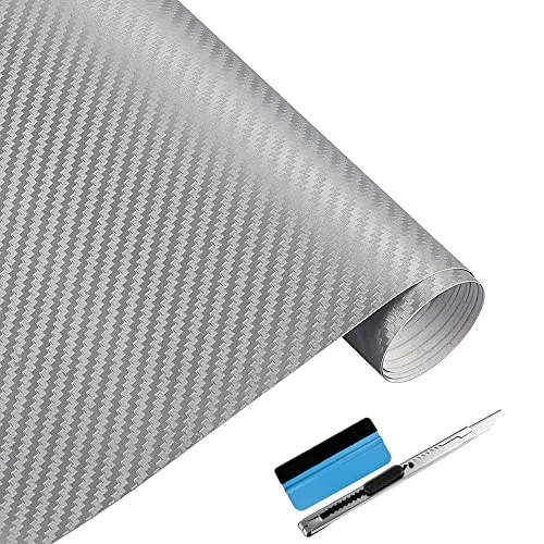 NewL Carbon Folie 3D Struktur fühlbare Struktur 30 x 152 cm selbstklebend Carbonfolie Auto Klebe Folie folieren (Silber)