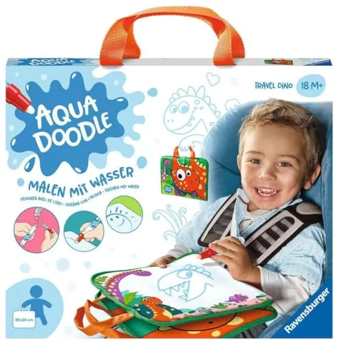 Ravensburger Aquadoodle Travel Dino - Fleckenfreies Malset für Kinder ab 18 Monaten, ideal für kreative Reisen und nachhaltigen Spaß mit Wasser