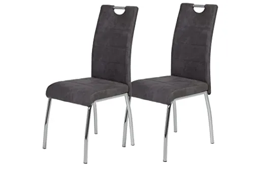 Esszimmerstuhl Susi II 2er Set - Vintage Anthrazit - Esszimmerstühle im 2er Set, mit stylischem Mikrofaserbezug in Vintage-Optik und praktischer Rückenlehne mit Griff. Ideal für ein modernes Zuhause, leicht zu reinigen und einfach aufzubauen.