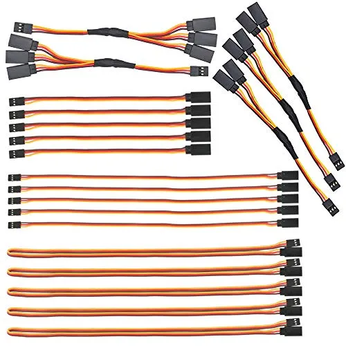 GTIWUNG 20 Stück JR Style Servoverlängerung 22AWG 60 Kerne,10cm 15cm 30cm Servokabel 3Pin Verlängerungskabel, Servokabelbaum, RC 1 bis 2 Y Kabelbaum, RC 1 bis 3 Servosplitterkabel