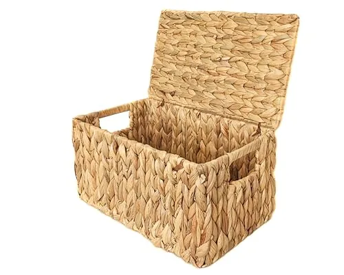 Korb Aufbewahrungskorb Wasserhyazinthe mit Deckel (M) in grün von Yudu