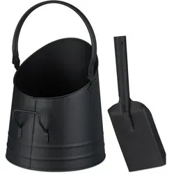relaxdays Mülleimer Kohleneimer mit Schaufel 6,5 l schwarz - Praktischer Kohleneimer mit 6,5 l Fassungsvermögen, ideal für Kamin und Grill. Inklusive Schaufel für müheloses Umfüllen und robustem Eisen-Material für langlebige Nutzung.