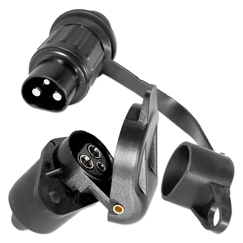 Anhängerstecker Set 3 polig 25A Stecker Steckdose DIN 9680 Schwarz 6V 12V 24V