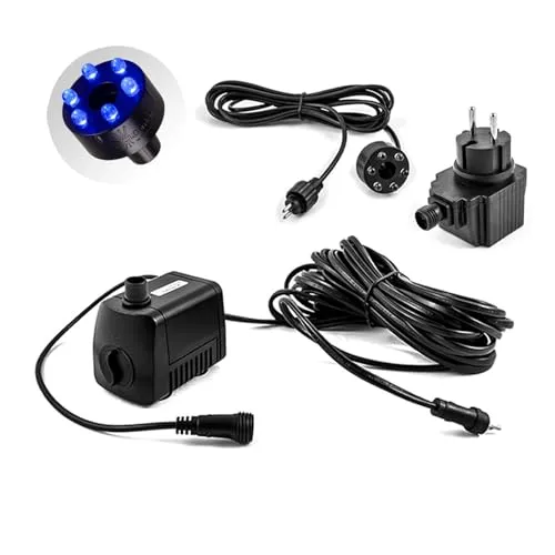 CLGarden Springbrunnen Pumpe mit Beleuchtung blau - Wasserpumpen für Gartenbrunnen bis 60cm Höhe, mit sicherer 12V Technik und beeindruckendem blauen LED Lichtkranz für stimmungsvolle Effekte.