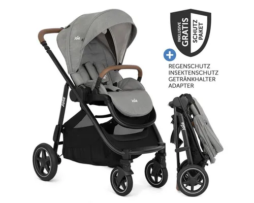 Joie Kinder-Buggy Versatrax - Pebble, Sportwagen mit Liegfunktion, Adapter, Regenschutz & Zubehör bis 22 kg