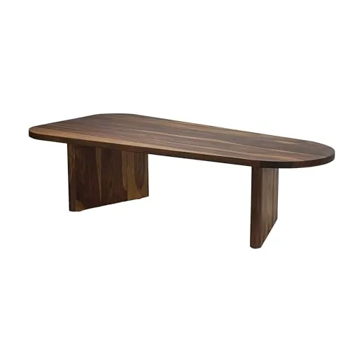 FineBuy Couchtisch Sheesham Massivholz oval 120cm · Handgefertigter Wohnzimmertisch im modernen Design mit Abgerundeter Form · Flacher Sofatisch aus Echtholz