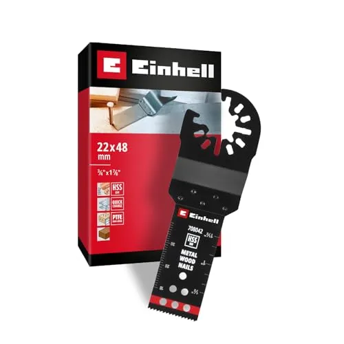Original Einhell Tauchsägeblatt aus Bi-Metall für Metall- und Holzbearbeitung (22 mm Breite, 48 mm Eintauchtiefe, PTFE-Finishing, Metallverzahnung, Schnellwechselfunktion)