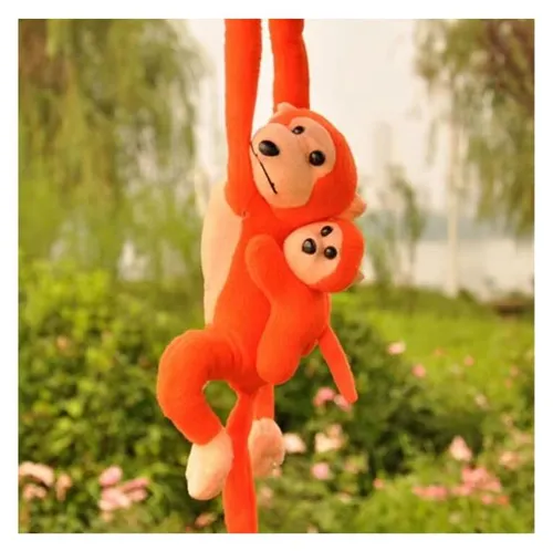 Leantoys Plüschaffe mit Baby-Maskottchen, Orange mit Sound 70 cm