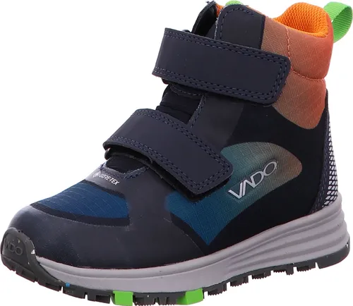 Vado SMILEY HIGH VELCRO GTX - Blaue Klettstiefel für Kinder - Wanderschuhe mit wasserdichter GORE-TEX Membran, atmungsaktivem Obermaterial und warmem Futter für kalte Tage. Ideal für aktive Kinder, die Komfort und Sicherheit schätzen.