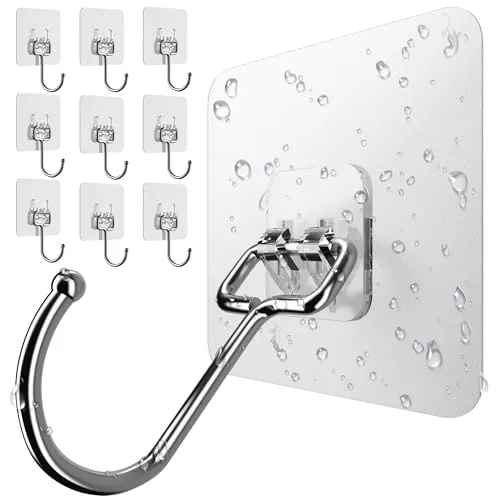 4smile Klebehaken extra stark – 10 Stück mit 15 kg Tragkraft, selbstklebende Haken, 180° drehbar, robuste Klebehaken und transparente Handtuchhaken für Wand, Deko, Küche und Bad