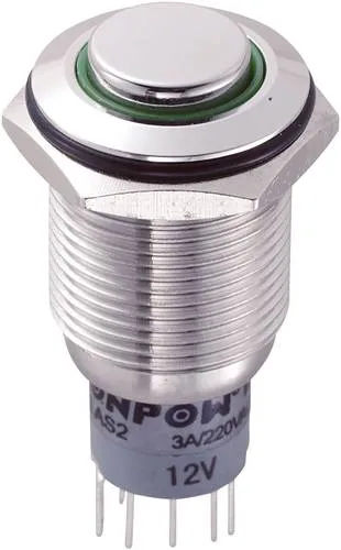 TRU Components 701795 LAS2GQH-22E/G/12V/S/P Vandalismusgeschützter Drucktaster 250 V/AC 3A 2 x Ein/(Ein) tastend Grün IP65 1St.