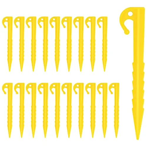 Mikihat 20 Stück Kunststoff Heringe, 14.5cm Kunststoff Zeltheringe Zeltnägel, Robuste Erdnägel Camping Erdanker Plastik, Gartenheringe Zelt Stakes, für Zelte Camping Garten und Outdoor, Schwarz (Gelb)
