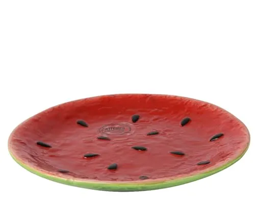 Teller 16cm Keramik im Wassermelone Design - Servierteller Dessertteller Kuchenteller Frühstücksteller Obstteller - Dekoteller Frühling & Sommer - Früchte Geschirr Rot Grün