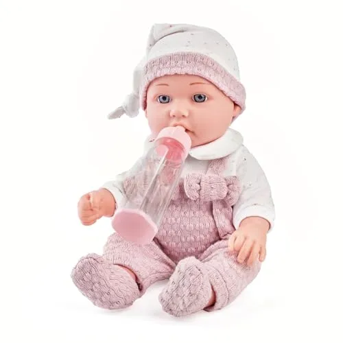eDollable 30 cm Baby Puppen Spielset für Mädchen enthält eine Flasche, einen Schnuller, Kleidung, eine weiche Decke und komplettes Zubehör für Rollenspiele. Perfekt für Kleinkinder ab 3 Jahren.