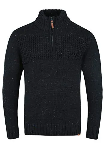 Indicode Oslo Herren Strickpullover Troyer Grobstrick Pullover mit Stehkragen, Größe:M, Farbe:Black (999)