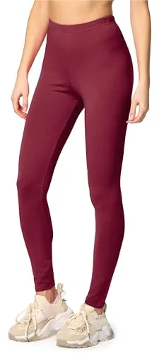 Merry Style Leggings Damen Baumwolle für das ganze Jahr Bequeme Leggings Blickdicht Damen Ideal für Yoga Sport Gym und Freizeit MS10-198 (Wein, L)