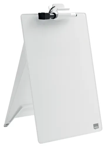 Produktbild Glas Desktop-Notizboard, A4, aufstellbar, mit Dokumentenklammer, weiß