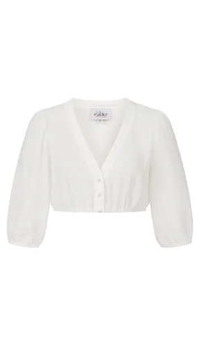 Nübler Dirndlbluse Charlotte 3/4-Arm in Creme, Größe: 40 - Dirndlbluse für Damen in hochwertiger Qualität, mit V-Ausschnitt und elastischem Saum, perfekt für Oktoberfest und festliche Anlässe.