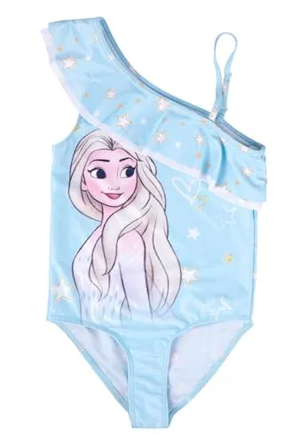 Disney Die Eiskönigin Badeanzug mit Rüschen für Mädchen - ELSA Frozen Kinder Schwimmanzug Blau (DE/NL/SE/PL, Numerisch, 122, 128, Regular, Blau)