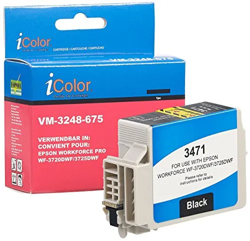 iColor Premium-Marken-Patronen: Tintenpatrone für Epson-Drucker (ersetzt T3471 / 34XL), schwarz, 22 ml (Workforce Pro Wf 3720, Epson, kompatible Tintenpatronen Tintenstrahldrucker)