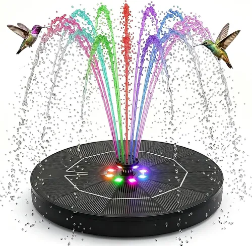 Solar Springbrunnen mit Akku und LED – 7 verschiedene Sprüheffekte für Teich und Garten
