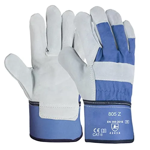 DOJA Barcelona | Stoff Leder Arbeitshandschuhe | 6 Paar | Lederhandschuhe Gr 9/L | Mechaniker Schutz Handschuhe | Gartenhandschuhe, Montagehandschuhe, Schutzhandschuhe, Industriehandschuhe