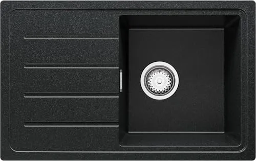 PRIMAGRAN Spülbecken Anthrazit 70x44cm - Kopenhagen Easy S021 - 1 Becken, kratzfest und langlebig, perfekt für Unterschränke ab 45 cm, mit modernem Design und flexibler Installation für optimale Küchengestaltung.