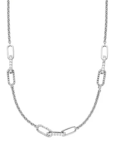 trendor Damen-Silber Collier mit Zirkonia - Elegantes Collier aus poliertem 925 Sterlingsilber, Rhodium-Auflage für langanhaltenden Glanz. Mit funkelnden Zirkonia und sicherem Karabiner-Verschluss. Ideal für jeden Anlass, inklusive Mikrofaser-Pflegetuch.