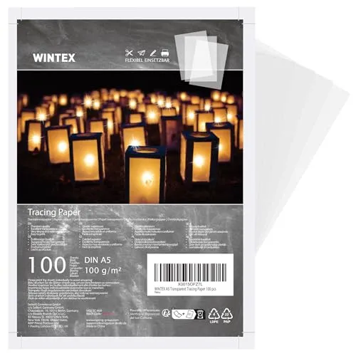 WINTEX Transparentpapier weiß A5 100 Blatt 100g/m² - Pauschpapier Schnittmusterpapier Pergamentpapier zum Bedrucken - Architektenpapier bedruckbar - Pauspapier A5 - Tracing Paper