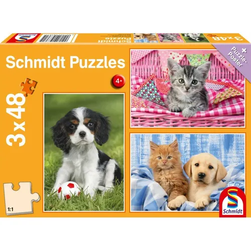 Schmidt Spiele 56361 Meine liebsten Haustierbabys - 3x48 Teile Kinderpuzzle, bunt und ideal für Kinder ab 4 Jahren