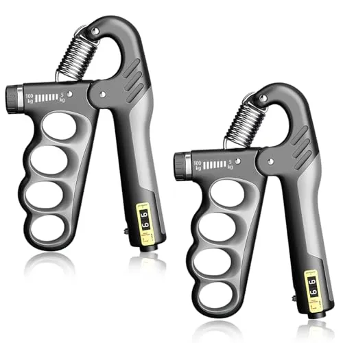 Handgriff Trainer 2er Set, Unterarmtrainer Verstellbarer Edelstahl 5-100kg mit Mechanischer Zählung, Doppelter Feder Griffkrafttrainer Für Muskelaufbau Und Handtherapie, Grau