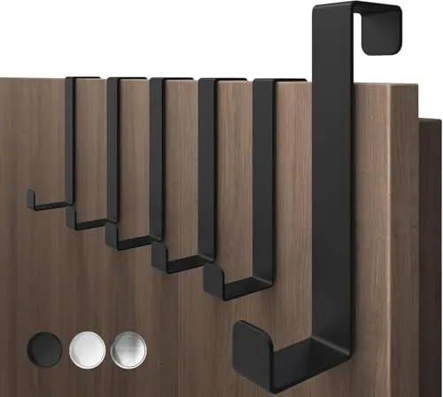 4smile Türhaken zum Einhängen, 6er Set - Schwarze Kleiderhaken an Tür, flexible Haken zum Einhängen, platzsparend - Robuste Türgarderobe, Türhakenleiste mit hoher Tragkraft